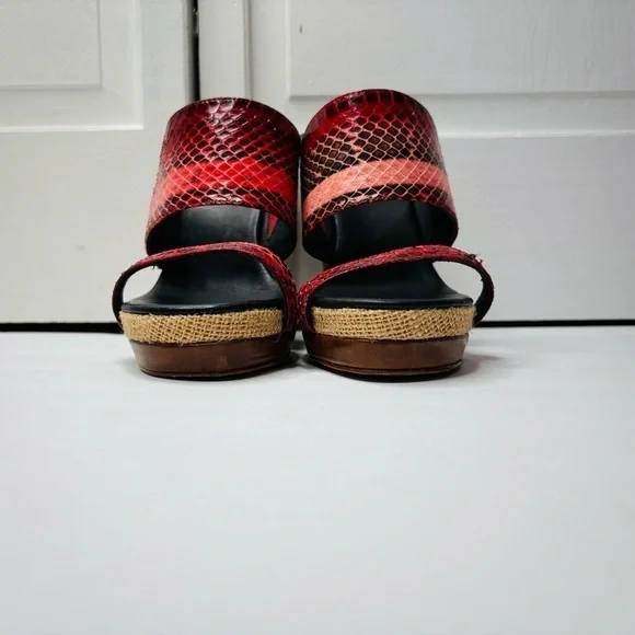 DIANE VON FURSTENBERG Wood Wedge Platform Sandals Size 8 - Picture 4 of 12
